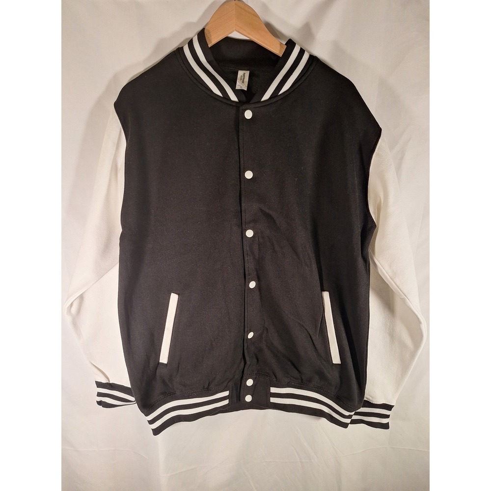 Just Hoods by AWDis Black White Varsity Letterman Jacket JHY043 Youth XL Mens S